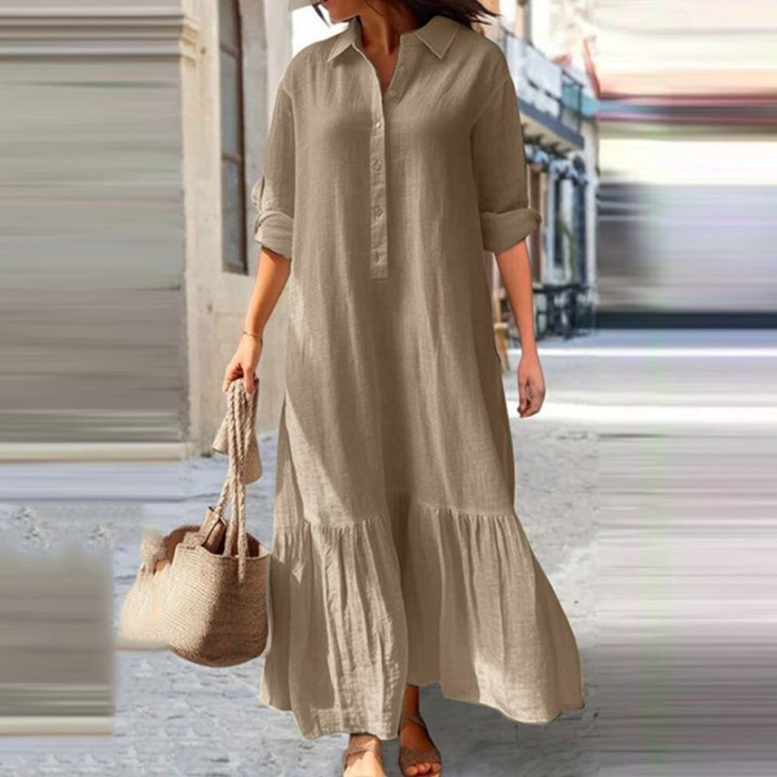 Women's Long Asymmetrical Shirt Dress With And Buttons Casual Maxi Dress Big Dress Split Loose Maxi Dress Ruffle Dresses for Women Summer Tunic Swing Dresses for Women Athletic Dress Summer Maxi