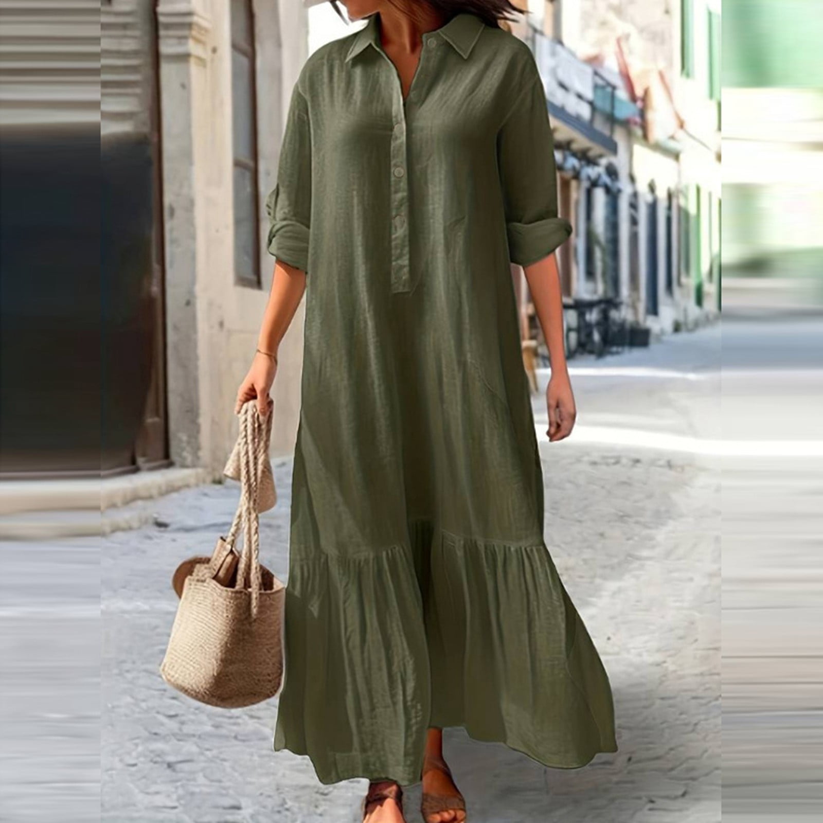 Women's Long Asymmetrical Shirt Dress With And Buttons Casual Maxi Dress Big Dress Split Loose Maxi Dress Ruffle Dresses for Women Summer Tunic Swing Dresses for Women Athletic Dress Summer Maxi