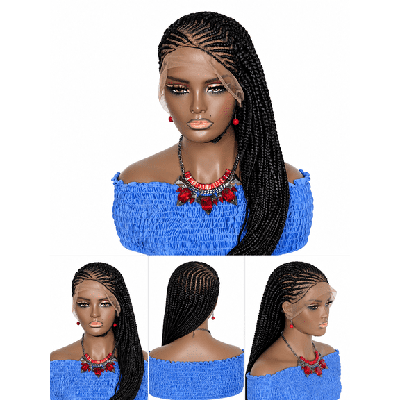 Womens Long Black Box Braided Full Lace Front Wig Tribal Cornrow Braided wig