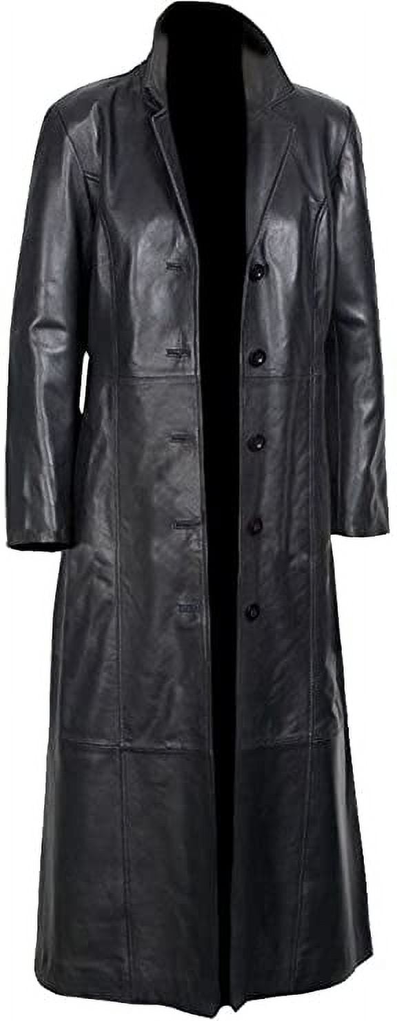 Women's Long Black Leather Trench Coat, Black Glossy Original Sheepskin ...