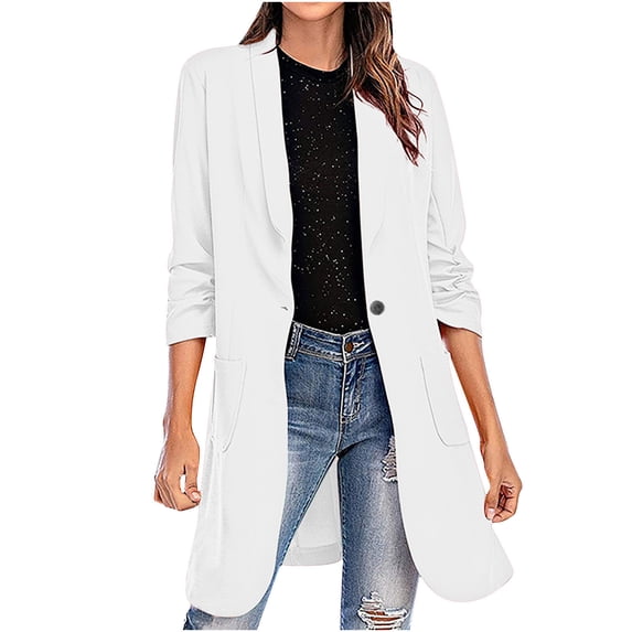Women's Long Blazers Casual Open Front Long Sleeve Lapel Suit Jacket Elegant Plain Work Office Blazer Jackets