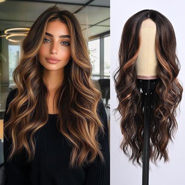 Women's Long Blonde Wig Middle Part Gradient Blonde Wavy Wig Natural Look Synthetic Heat Resistant Fiber Wig, Suitable for Daily Party Use ( 26inch )