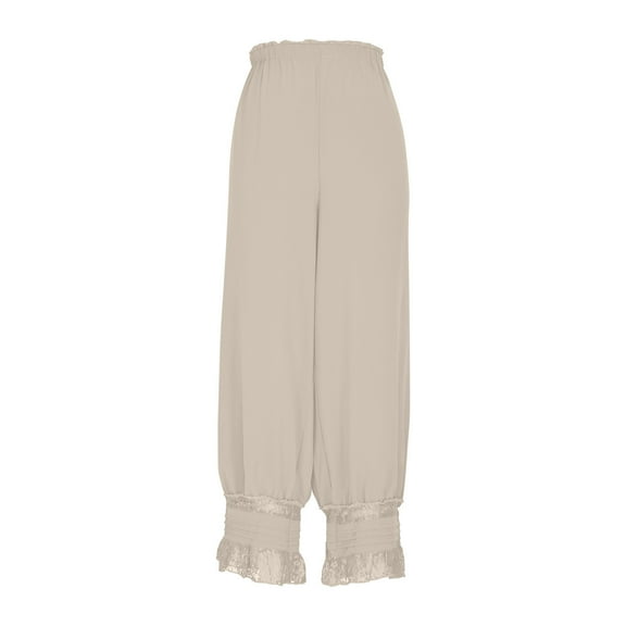 Women’s Long Bloomer Pants elastic Waist Wide Leg Lace Stitching Casual Trousers FallComfy Pajama Pants