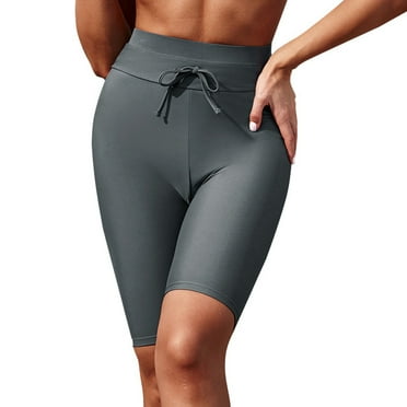 Women's Long Board Shorts High Waist Swim Bottom Solid Swim Shorts - Gray
