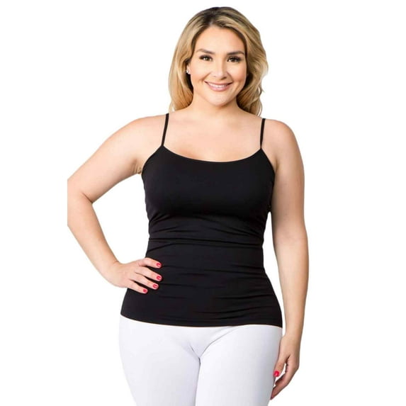 Women's Long Camisole Spaghetti Strap Seamless Tank Top, Black, Plus Size