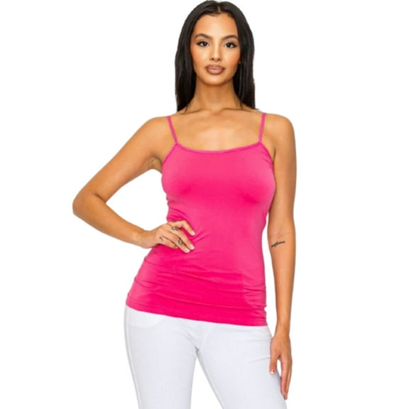 Women's Long Camisole Spaghetti Strap Seamless Tank Top, Hot pink
