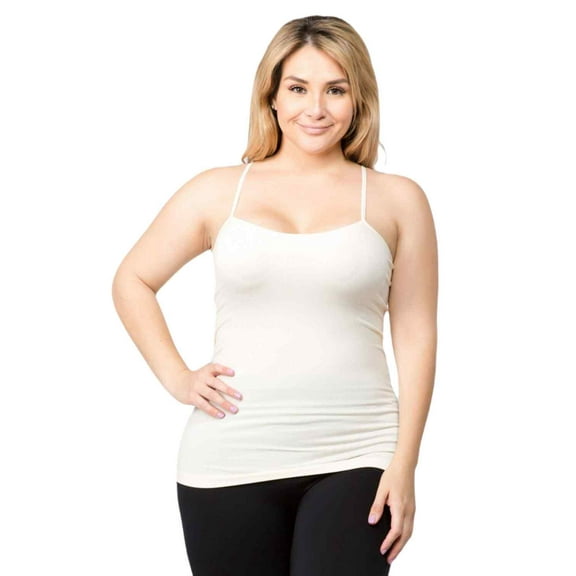 Women's Long Camisole Spaghetti Strap Seamless Tank Top, Ivory, Plus Size