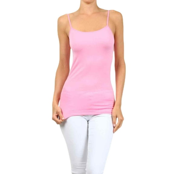 Women's Long Camisole Spaghetti Strap Seamless Tank Top, Light Pink