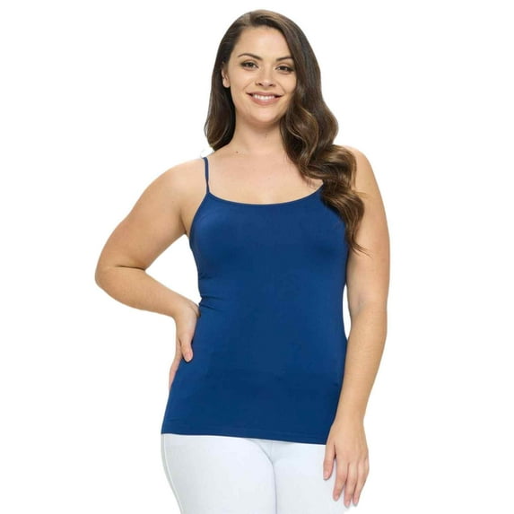 Women's Long Camisole Spaghetti Strap Seamless Tank Top, Navy, Plus Size