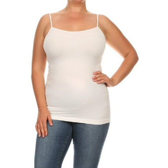 Women's Long Camisole Spaghetti Strap Seamless Tank Top, White, Plus Size