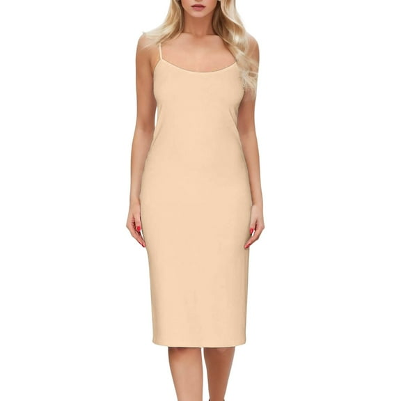 Women's Long Camisole Dress Lingerie - Viscose Blend, Adjustable Straps, Below-Knee Length