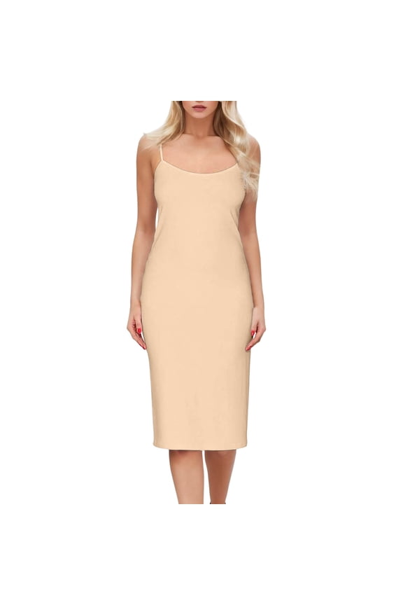 Women's Long Camisole Dress Lingerie - Viscose Blend, Adjustable Straps, Below-Knee Length