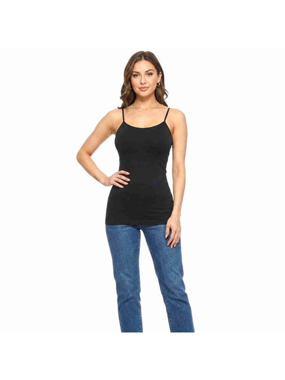 Women's Seamless Long Spaghetti Strap Camisole Top New Black One Size