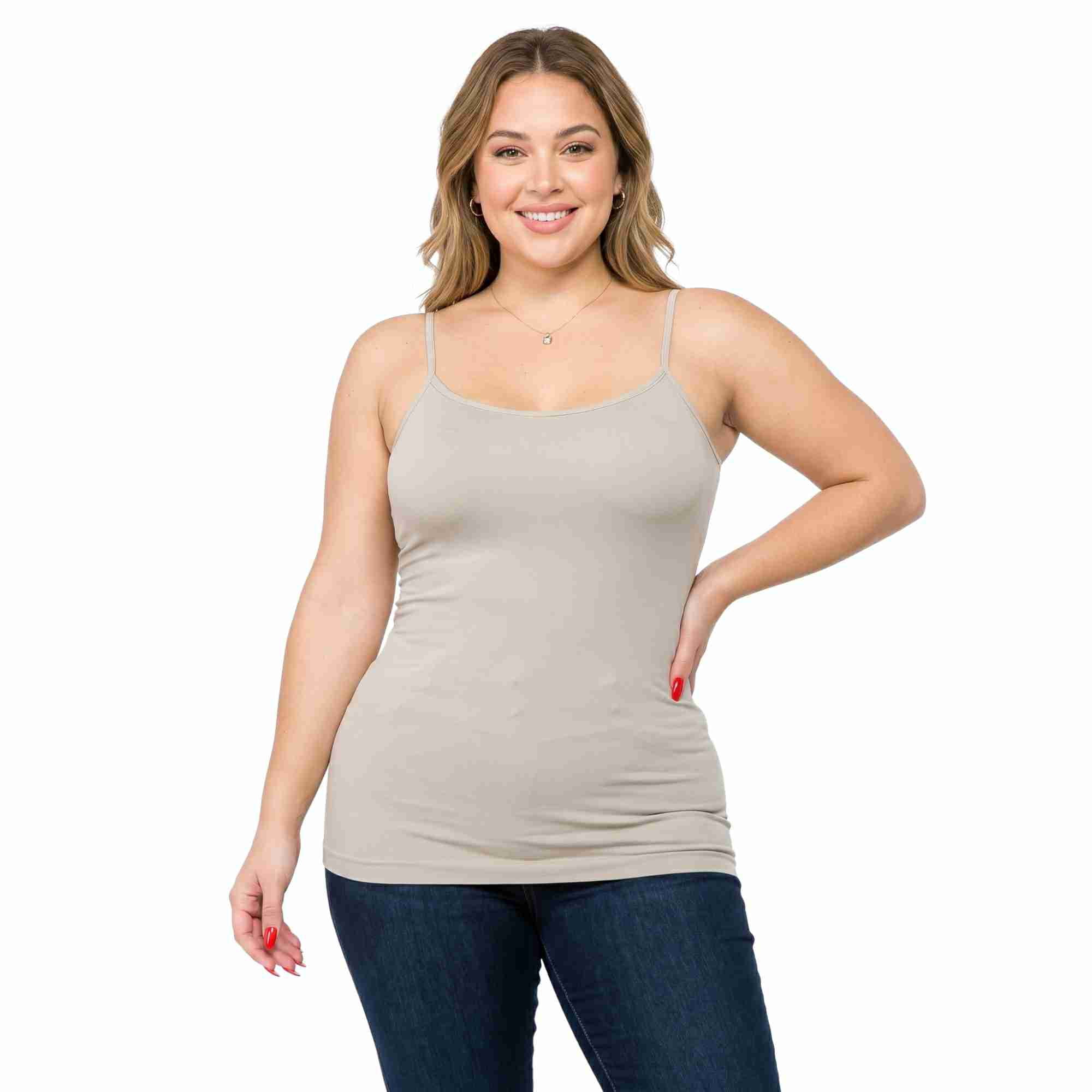 Plus Size Women's Long Cami Spaghetti Strap Seamless Tank Top