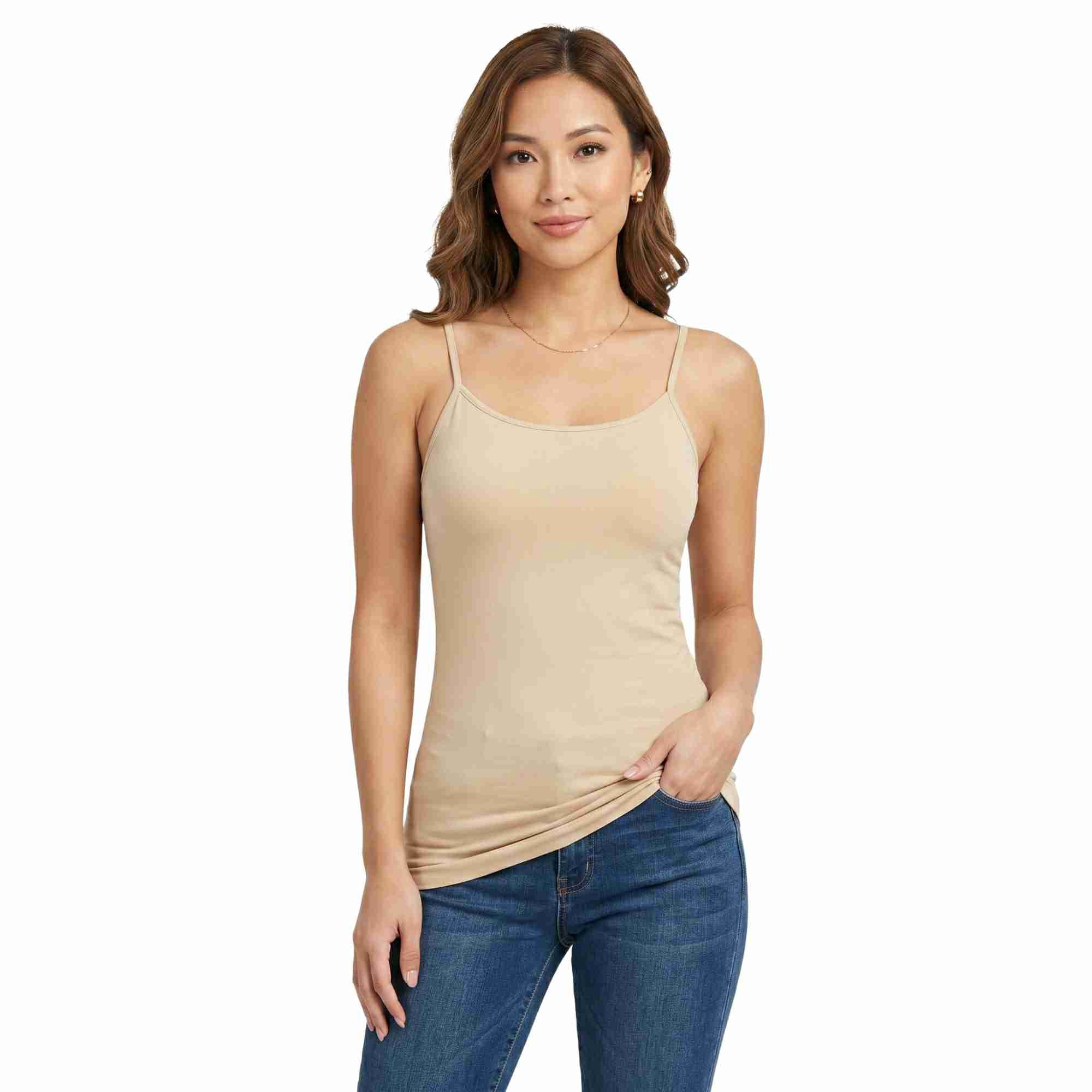 Plus Size Women's Long Cami Spaghetti Strap Seamless Tank Top