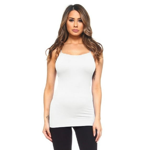 Women's Long Camisole Spaghetti Strap Seamless Tank Top, White