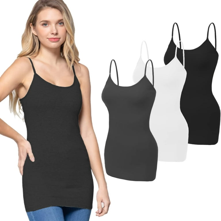 Women's Long Camisole Tank Top Basic Long Length Adjustable Spaghetti Strap  Solid Cotton Camisoles Cami Tank Top 