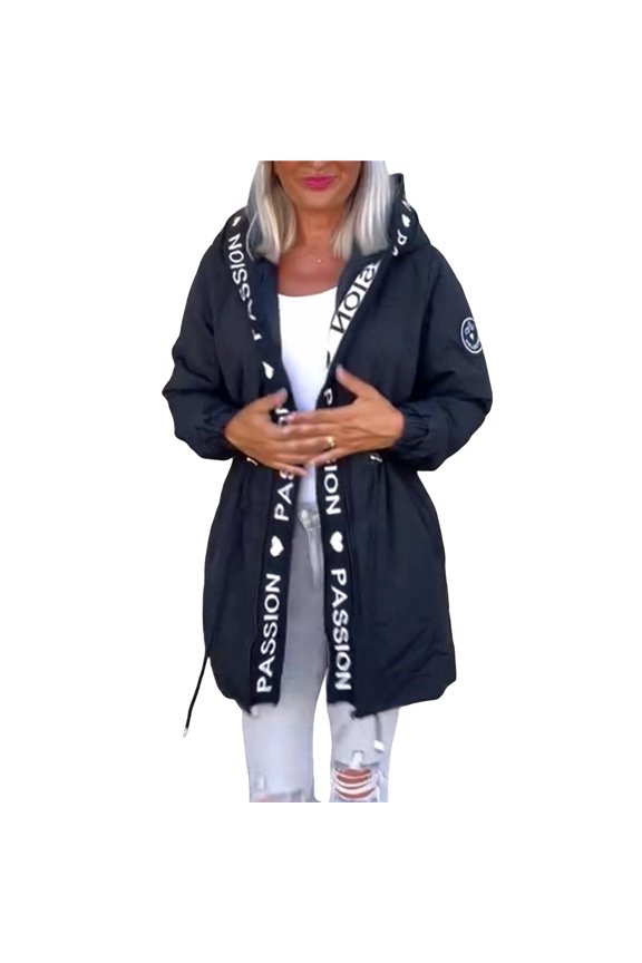 Women's Long Cardigan Hoodie- Letter Print Oversized Knit Coats,Long Sleeve Trendy Sweater Navy Blue XXXL
