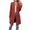 thumbnail image 1 of Women's Long Cardigan Solid Color Long Sleeve Loose Fit Open Front with Pockets Casual Outerwear Jacket for Fall Winter, 1 of 9