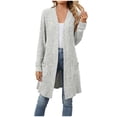 thumbnail image 1 of Women's Long Cardigan Solid Color Long Sleeve Loose Fit Open Front with Pockets Casual Outerwear Jacket for Fall Winter, 1 of 9