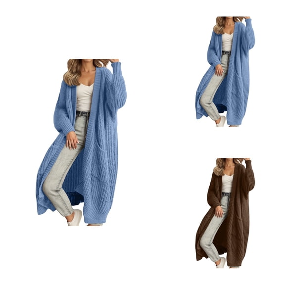 Women's Long Cardigan Sweater, Oversized Open Front Knit Coat with Pockets, Soft Loose Fall Winter Fashion Outerwear, Lightweight Cozy Layering Piece