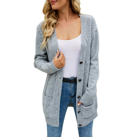 Women's Long Cardigan Sweater Solid Color Knit With Buttons Casual Outerwear Size M