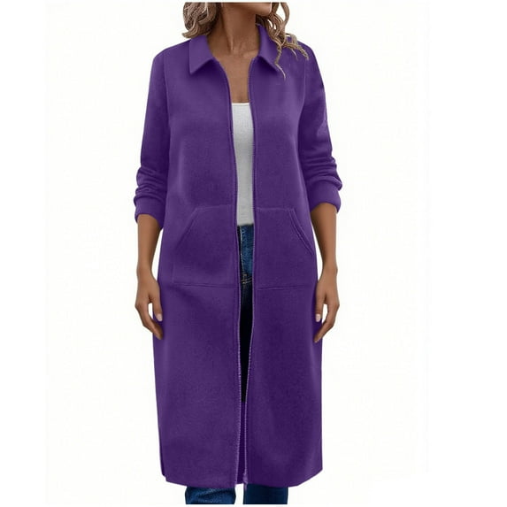 Women's Long Cardigan Sweaters Lapel Full-Zip Sweater Jackets Solid Long Sleeve Cardigans Coat with Pocket Tunic Sweatshirts Loose Outwear Fall Outfits