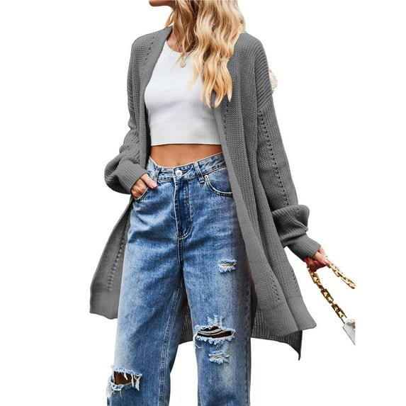 Women's Long Cardigan Sweaters Open Front Oversized Duster for Women Gray L