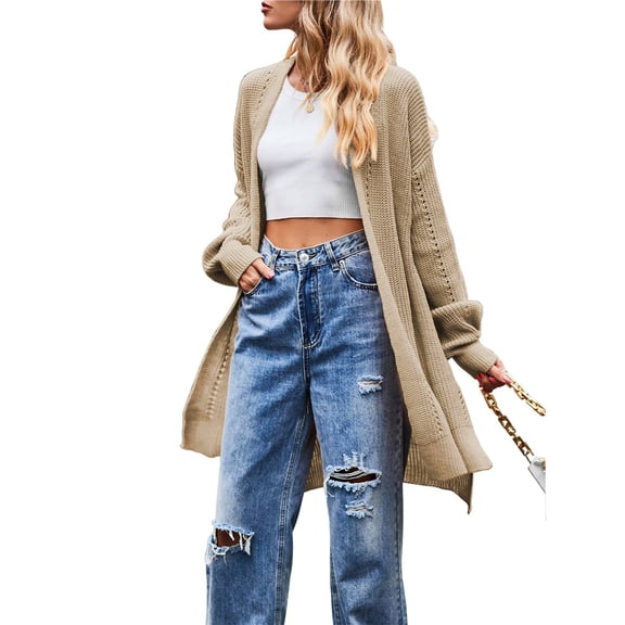 Women's Long Cardigan Sweaters Open Front Oversized Duster for Women Khaki XL