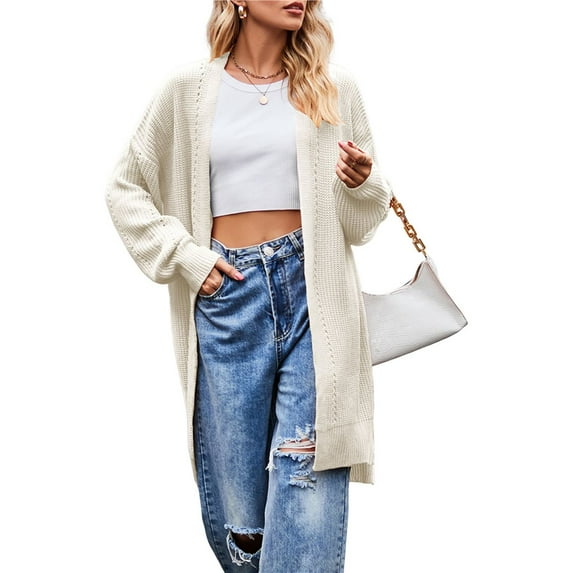 Women's Long Cardigan Sweaters Open Front Oversized Duster for Women White Color S