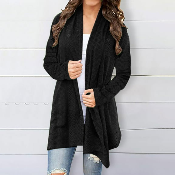 Women's Long Cardigan Warm Casual Lightweight Long Sleeve Solid Color Open Front Elegant Cardigan Relaxed Fall Winter Coat