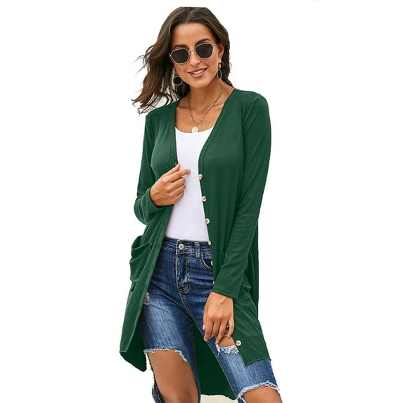 Women's Long Cardigans Button Down Solid Loose Cardigans with Pockets
