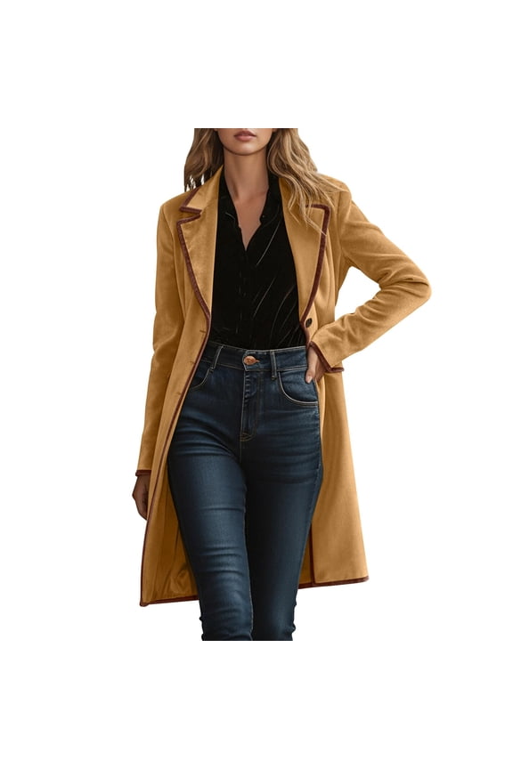 Women's Long Cardigans Fall Velvet Long Sleeve Open Front Button Casual Jackets Duster Coat with Pockets