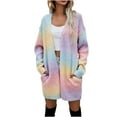 thumbnail image 1 of Women's Long Cardigans Sweaters Rainbow Knit Open Front Long Sleeve Colorful Cardigan Sweater with Pockets (XL, Pink), 1 of 8