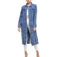 thumbnail image 1 of Women's Long Casual Maxi Length Denim Cotton Coat Oversize Button Up Jean Jacket (Medium Blue, M), 1 of 5