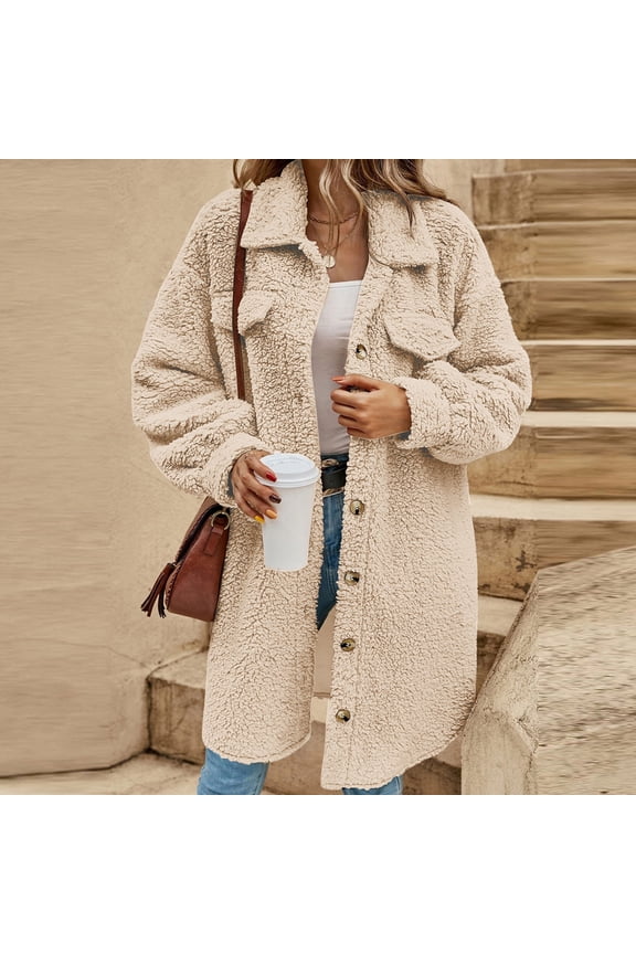 Women's Long Coat with Lapel, Casual Long Sleeve Button Front Outerwear, Made from 100% Polyester for Soft Comfort, Ideal for Daily, Work, and Party Occasions