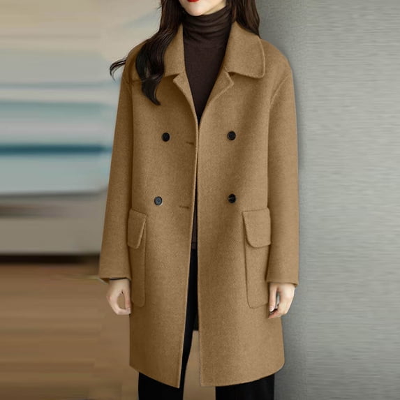 Women's Long Coat Plus Size Long Sleeve Solid Color Button Vintage Jacket with Pocket Elegant Oversized Windproof Warm Outerwear for Spring Fall Winter
