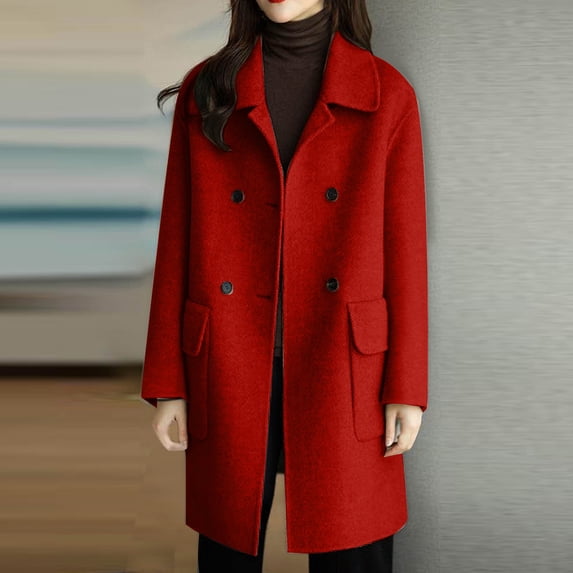 Women's Long Coat Plus Size Long Sleeve Solid Color Button Vintage Jacket with Pocket Elegant Oversized Windproof Warm Outerwear for Spring Fall Winter