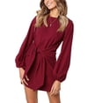 thumbnail image 1 of Women's Long Cocktail Party Belted Short Formal Dresses - Wine Red, 1 of 4
