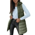 thumbnail image 1 of Women's Long Cotton Vest Jacket - Sleeveless, Hooded, with Zipper, Solid Color, Casual Warm, Suitable for Autumn & Winter, Army Green, Size L, 1 of 5