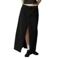 thumbnail image 1 of Women's Long Denim Skirts, Casual Mid Waist Split Front Midi Jean Skirts with Pockets, 1 of 9