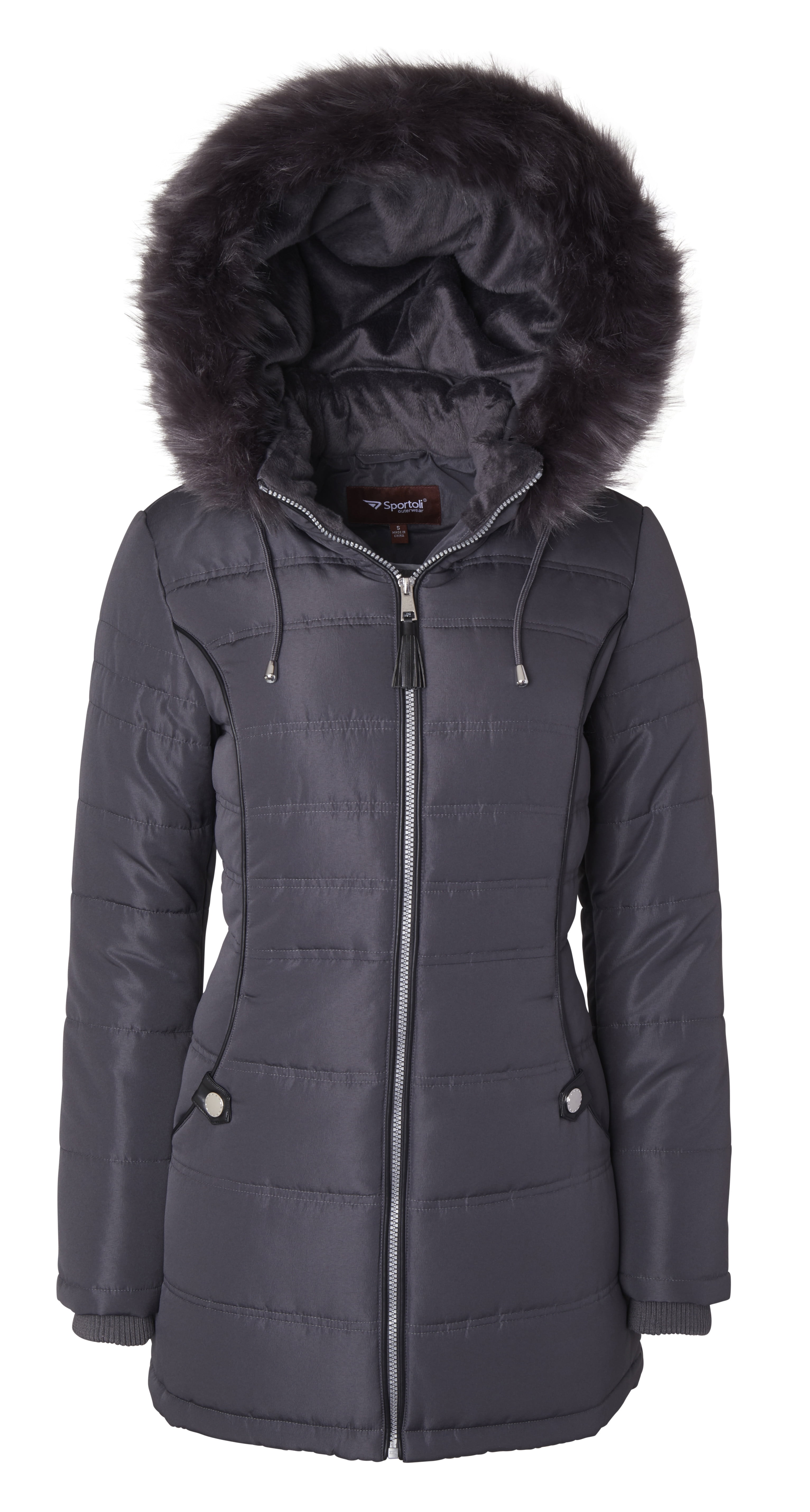 Women's Long Down Alternative Puffer Coat Detachable Plush Lined Fur