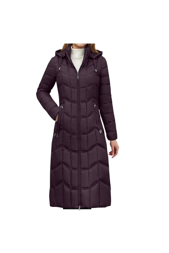 Women's Long Down Coat, Full Zip Hood Parka, Quilted Puffer Coat, Winter Trendy Trench Coats, Thickened Down Alternative Jacket