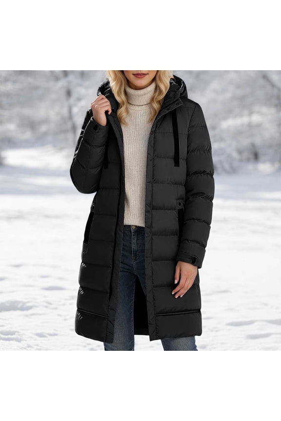 Women's Long Down Coat Parka Jacket (Black XXXS)