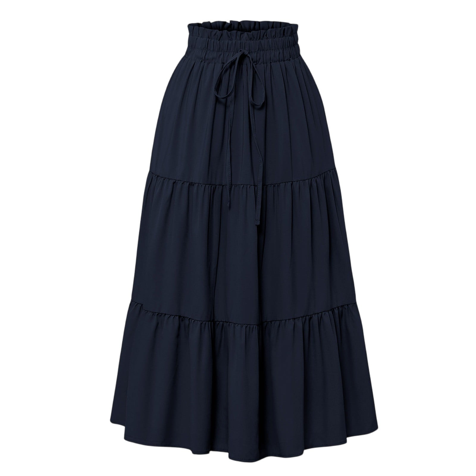 DRESSTELLS Women's Pleated Midi Skirt - High Waist Elastic Aline Long Skirt For Holiday & Office | Navy Blue, X-Small