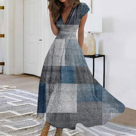 Women's Long Dress Maxi Dress Casual Dress Chiffon Dresses Swing Dress Casual Mature Outdoor Daily Date Ruffled Short Sleeve V-neck Dress