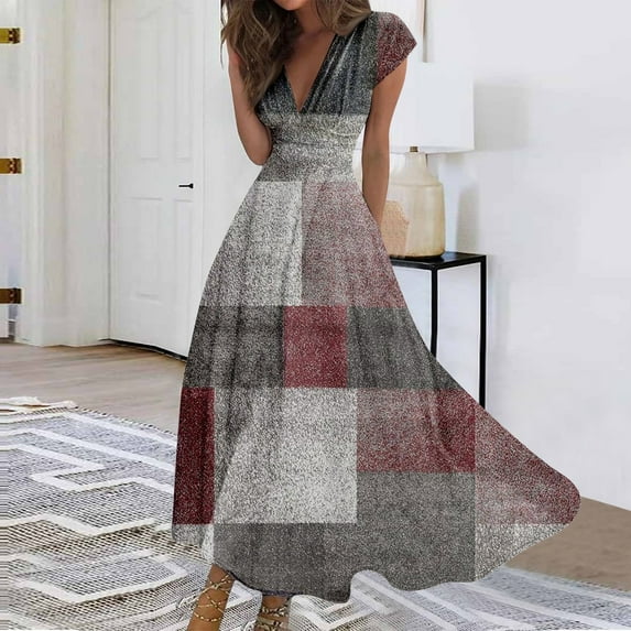 Women's Long Dress Maxi Dress Casual Dress Chiffon Dresses Swing Dress Casual Mature Outdoor Daily Date Ruffled Short Sleeve V-neck Dress