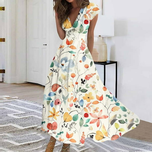 Women's Long Dress Maxi Dress Casual Dress Chiffon Dresses Swing Dress Casual Mature Outdoor Daily Date Ruffled Short Sleeve V-neck Dress