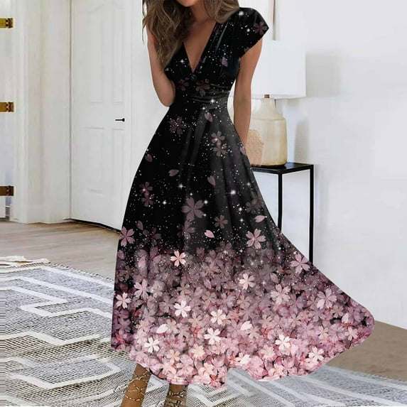 Women's Long Dress Maxi Dress Casual Dress Chiffon Dresses Swing Dress Casual Mature Outdoor Daily Date Ruffled Short Sleeve V-neck Dress