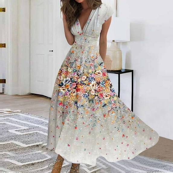 Women's Long Dress Maxi Dress Casual Dress Chiffon Dresses Swing Dress Casual Mature Outdoor Daily Date Ruffled Short Sleeve V-neck Dress